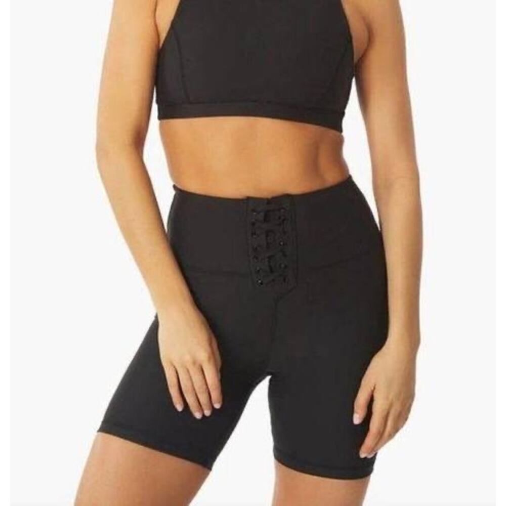 We Wore What XS Black Lace Up Biker Shorts